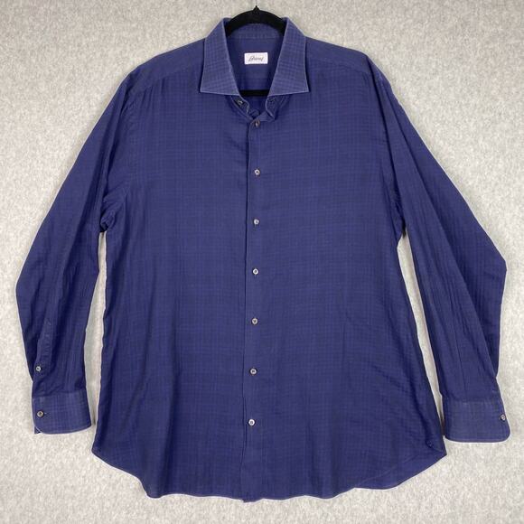 Brioni Shirt Size 46/18 Blue Long Sleeve Button Up Cotton Made in Italy - Picture 1 of 10